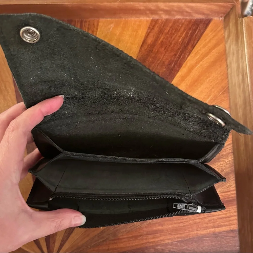 Vintage Black Leather Wallet with Chain USA